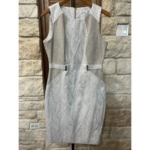 Calvin Klein Women’s Sleeveless Sheath Dress Ivory Tan Contrast Fabric Size 10​​